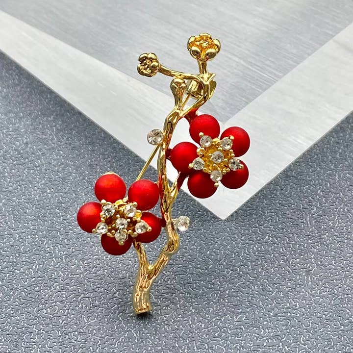 Red Plum Blossom Flower Brooch for wholesale by Mio Queena