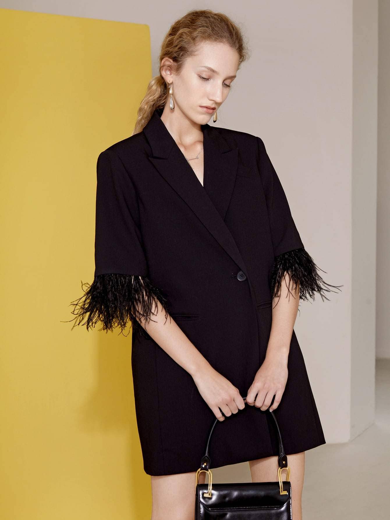 BLACK Feather Trim Blazer Mini Dress  for wholesale on Faire1