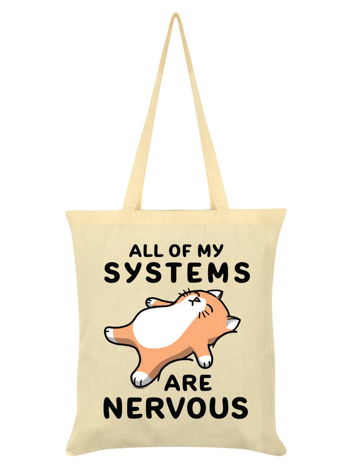 Borsa tote crema "All Of My Systems Are Nervous" per la vendita all'ingrosso da parte di Grindstore