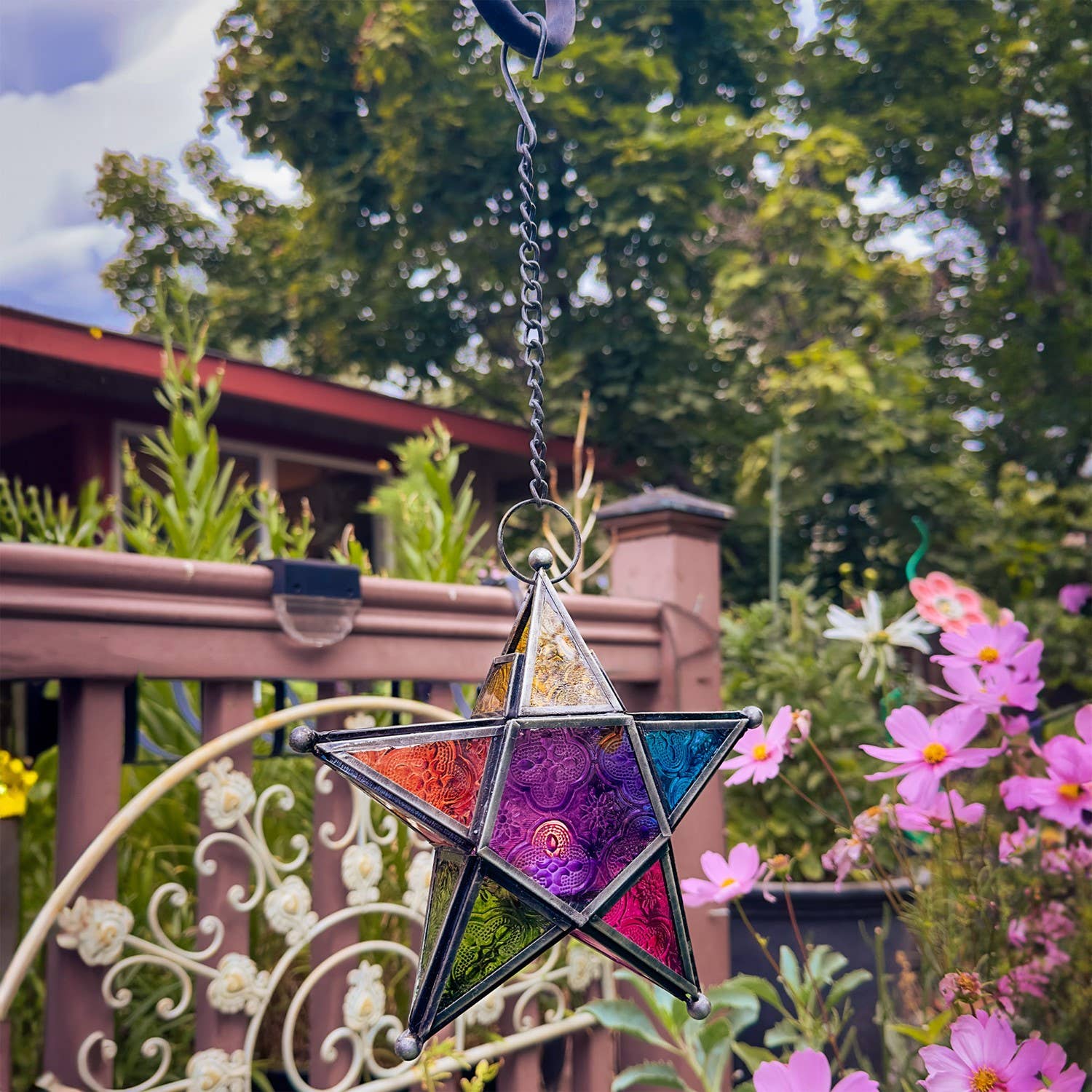 In the Breeze, LLC. - Wholesale Candle Holder - Rainbow 5-Point Star Hanging Tealight Lantern3