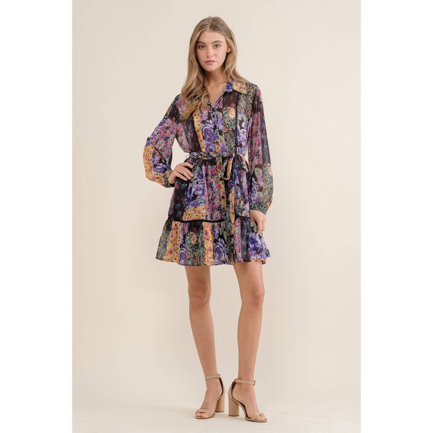 Sweet Generis – wholesale Dress – Women's – FLOWER PRINT LONG SLEEVE SHIRT DRESS14