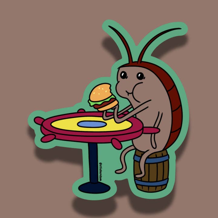 Sticker Dam - Wholesale Sticker - Roach with Krabby Patty | Vinyl Sticker0