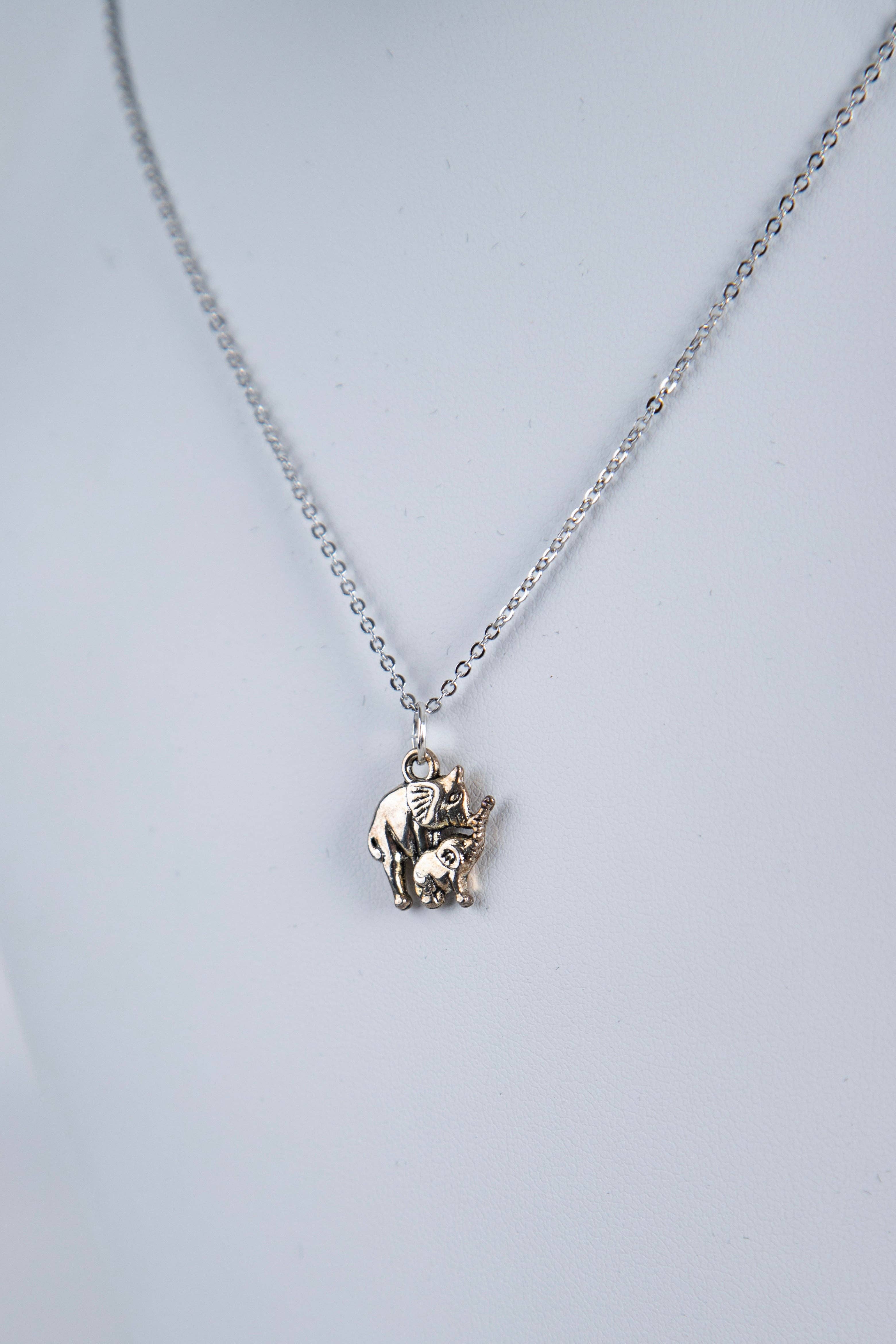 Silver Momma and Baby Elephant Necklace for wholesale on Faire1