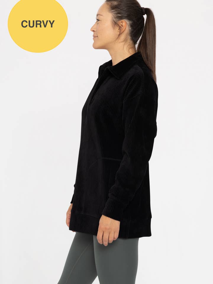 Mono B - Wholesale Sweatshirt - Women's - CURVY - Oversized Collared Corduroy Pullover