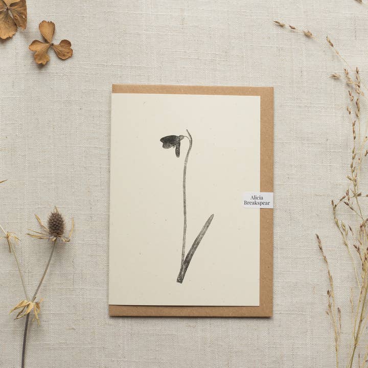 Snowdrop Greeting Card A6 Recycled Card for wholesale by Alicia Breakspear