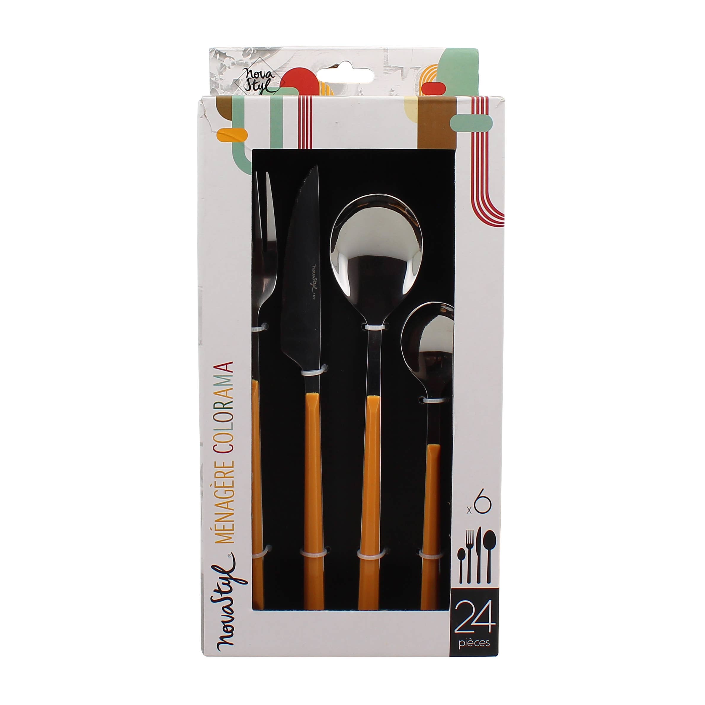 Novastyl - Wholesale Assorted Cutlery Set - Colorama 24-piece yellow stainless steel cutlery set4