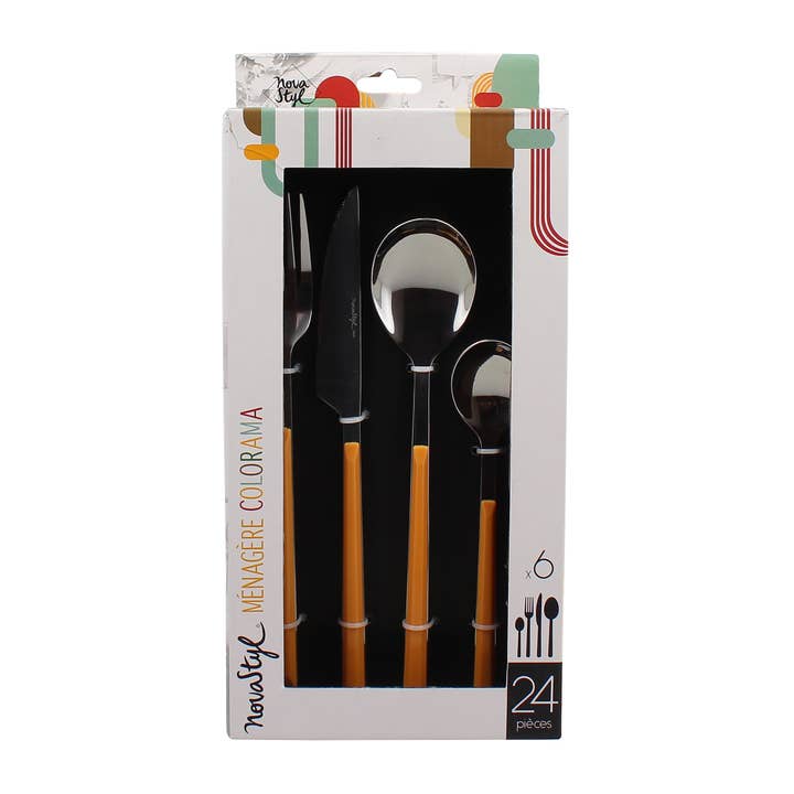 Novastyl - Wholesale Assorted Cutlery Set - Colorama 24-piece yellow stainless steel cutlery set4