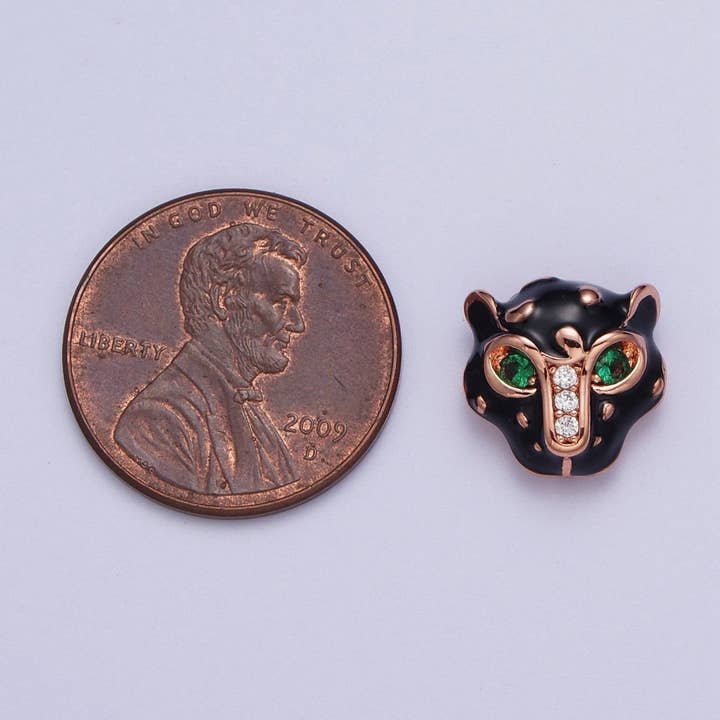 Aim Eternal - Wholesale Individual Charm/Pendant - 24K Gold Filled Green Eyed Black Panther Enamel Spacer Bead in Rose Gold, Black, Gold, Silver | B-010 B-013 B-005 B-0466