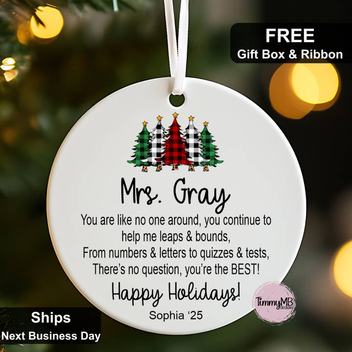 Ornement de Noël en céramique - Sapin de Noël à carreaux pour la vente par TimmyMB Designs