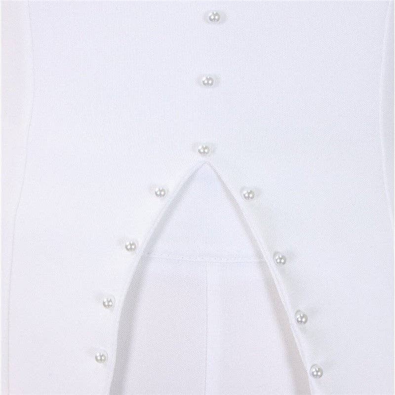 Plush Looks – Engroshandel Top- og buksesæt (IKKE Loungewear) - Dame – Ensfarvet skrå skulderperlebukser OL-sæt9