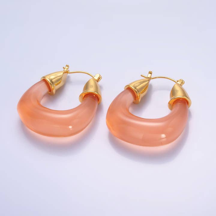 Simply Jewels - Wholesale Hoop Earrings - Gold Classic Gold Quartz Resin Crystal Chunky Hoops EA-0185 to EA-01948