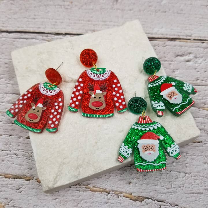 Treasure Wholesale - Wholesale Dangle Earrings - Confetti Sweater Christmas Earrings