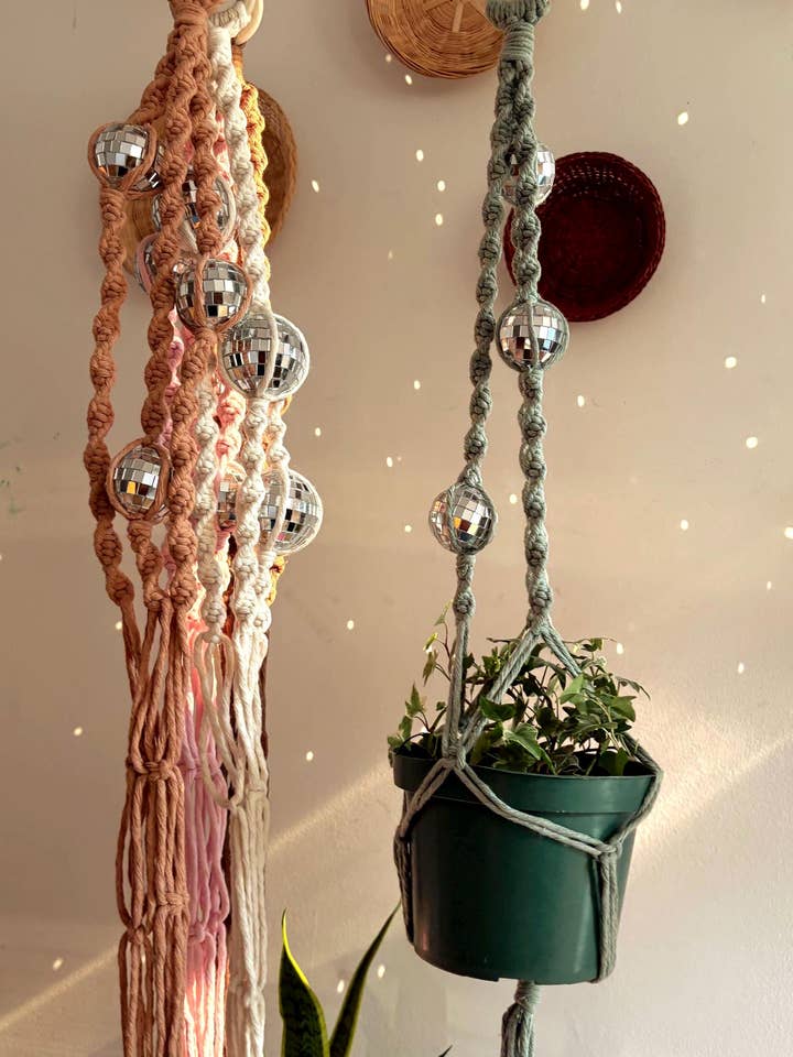 Disco Ball Macramé Plant Hanger with Sun Catcher for wholesale by EDA Artisanship