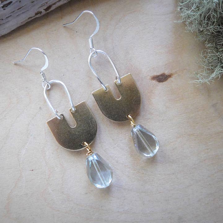 Brass u shape silver wire gemstone teardrop earrings for wholesale by Enchantments by Kathy Welsh