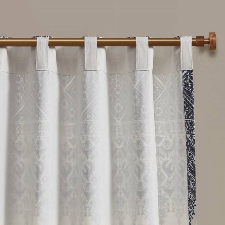 Olliix - Wholesale Curtain - Tufted Boho Window Curtain, Navy Blue