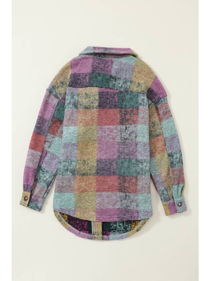 Multi Colored Multicolor Brushed Plaid Pocketed Oversize Shacket (S-L) for wholesale on Faire