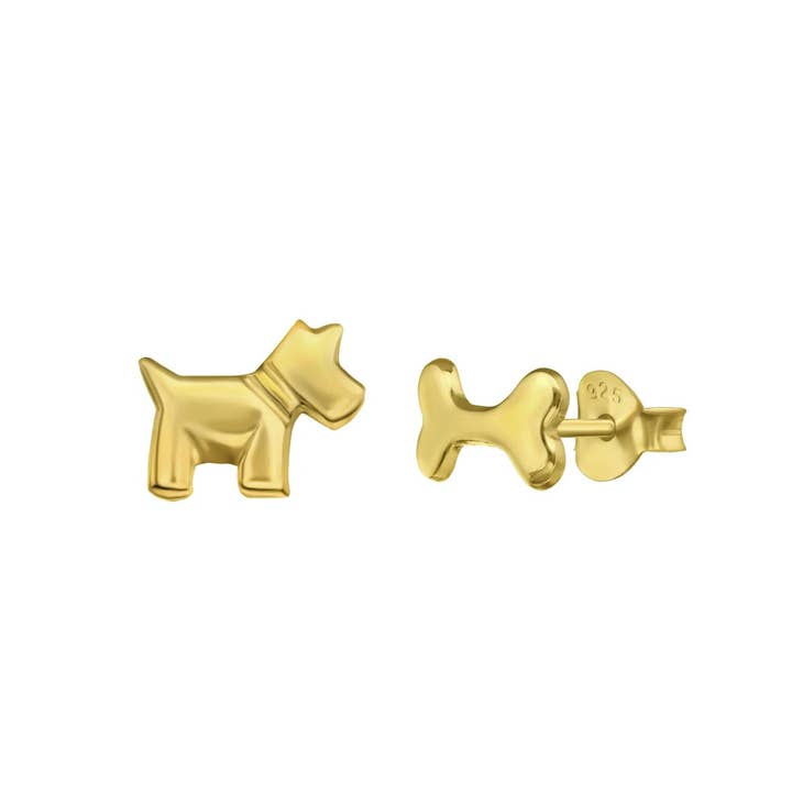 Something Silver – Großhandel Ohrstecker – Goldene Hund & Knochen Ohrstecker