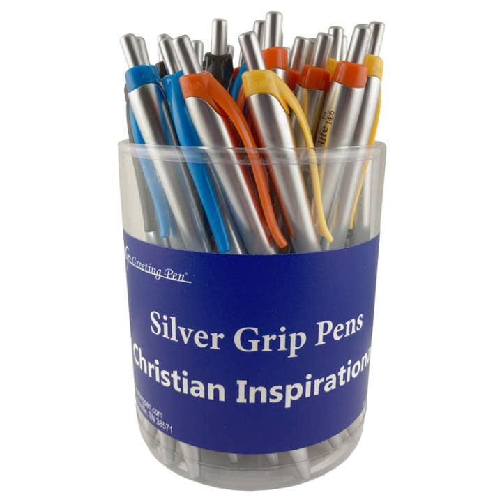 Christian Inspiration Silver barrel ballpoint grip pens-36 for wholesale by Greeting Pen