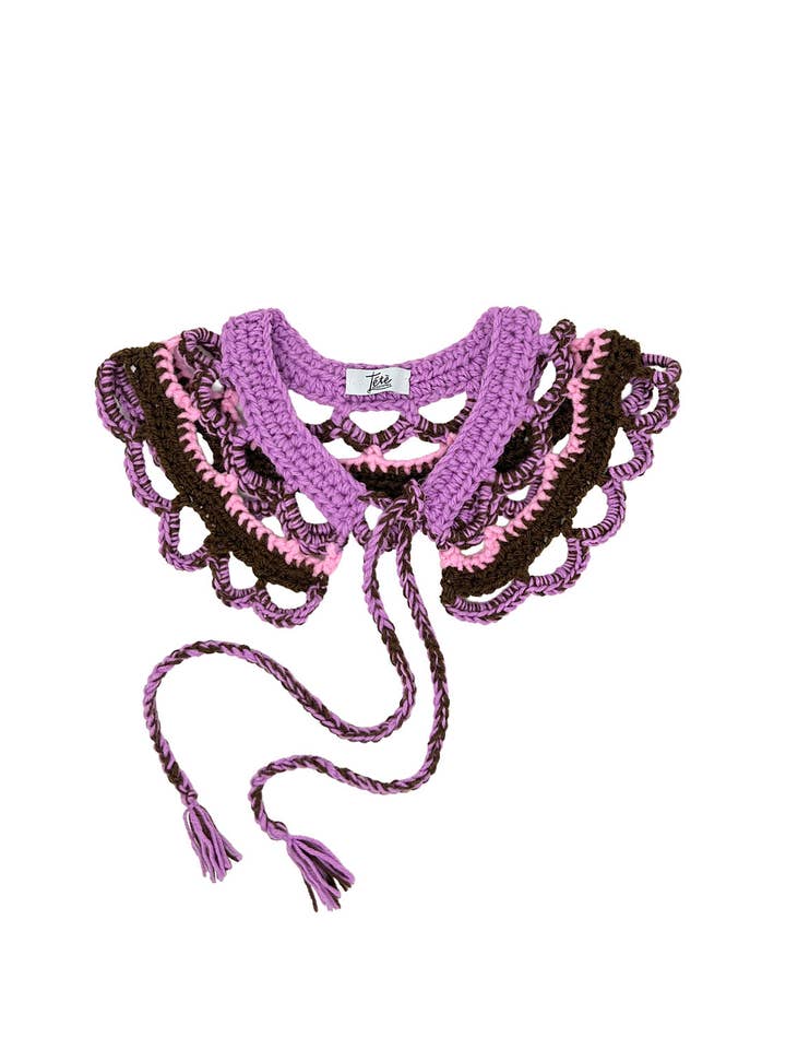 Cuello de lana tejido a ganchillo en color lila rosado y marrón para venta al por mayor de Tétè Accessories