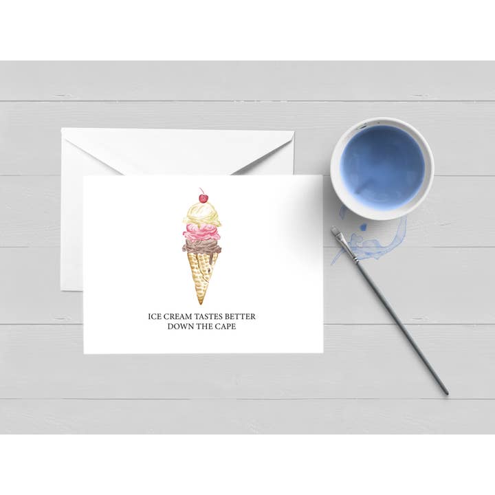 Ice Cream Tastes Better Down The Cape Greeting Card for wholesale by WonderfullyWrittenCo