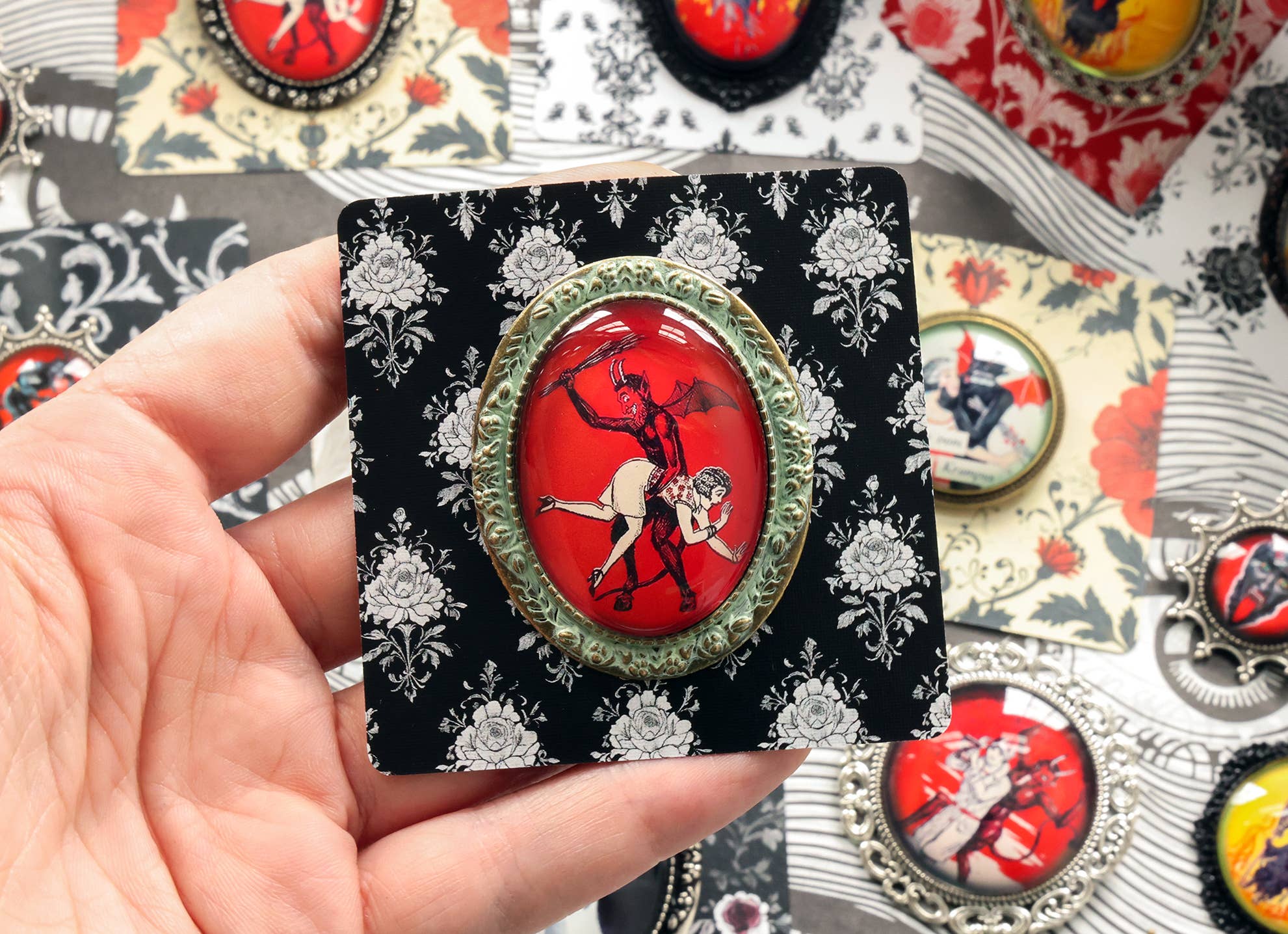 Asunder Bazaar - Wholesale Brooch - 20pc Krampus Brooches on Cards17