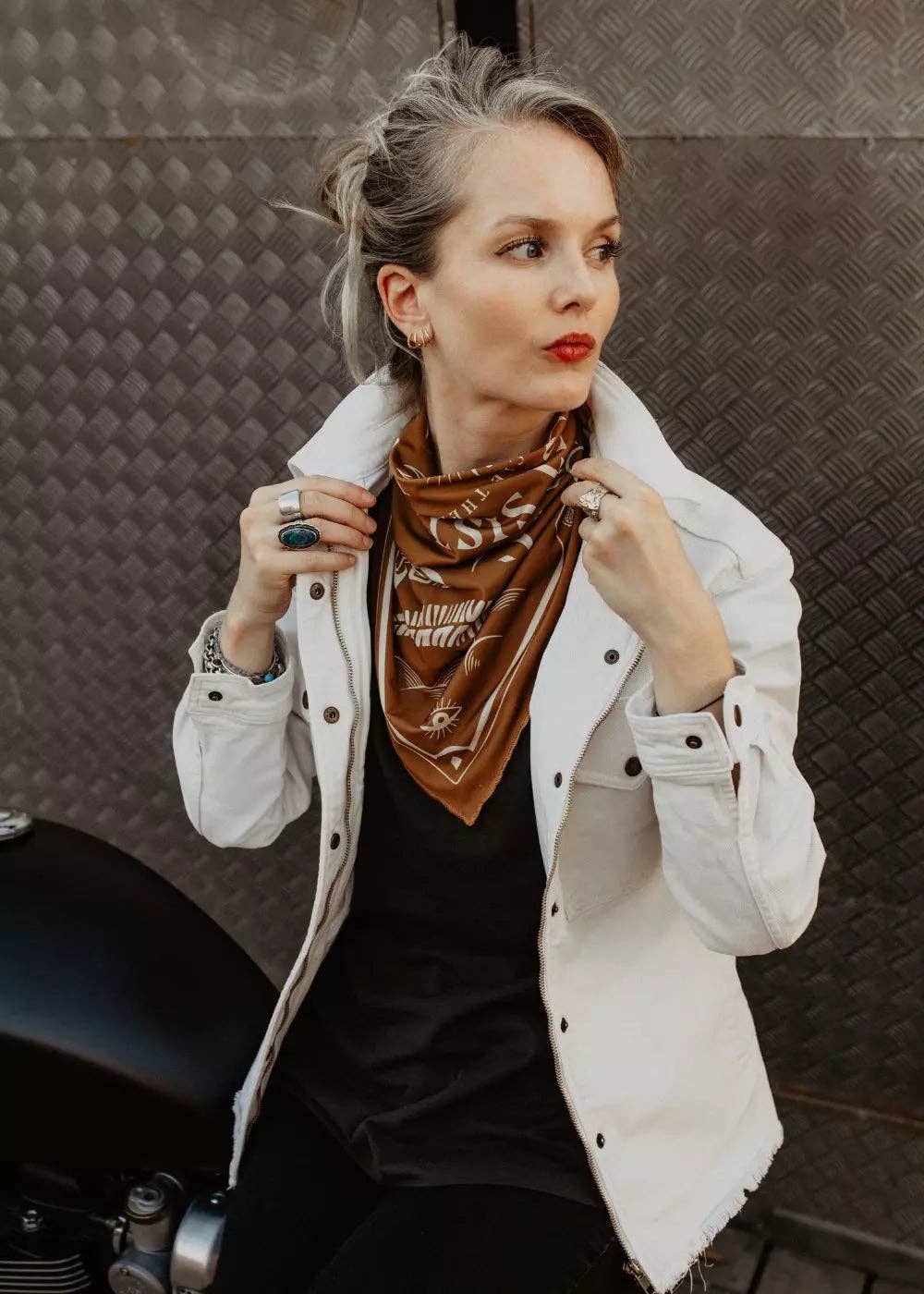 WILDUST - Wholesale Scarf - Women's - MOTORCYCLE SCARF - MOTO THERAPY CAMEL3