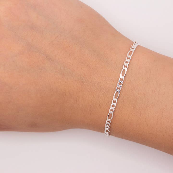 "Magnolia" Sterling Silver 3mm Diamond-Cut Figaro Chain for wholesale by TPAIGE Jewelry