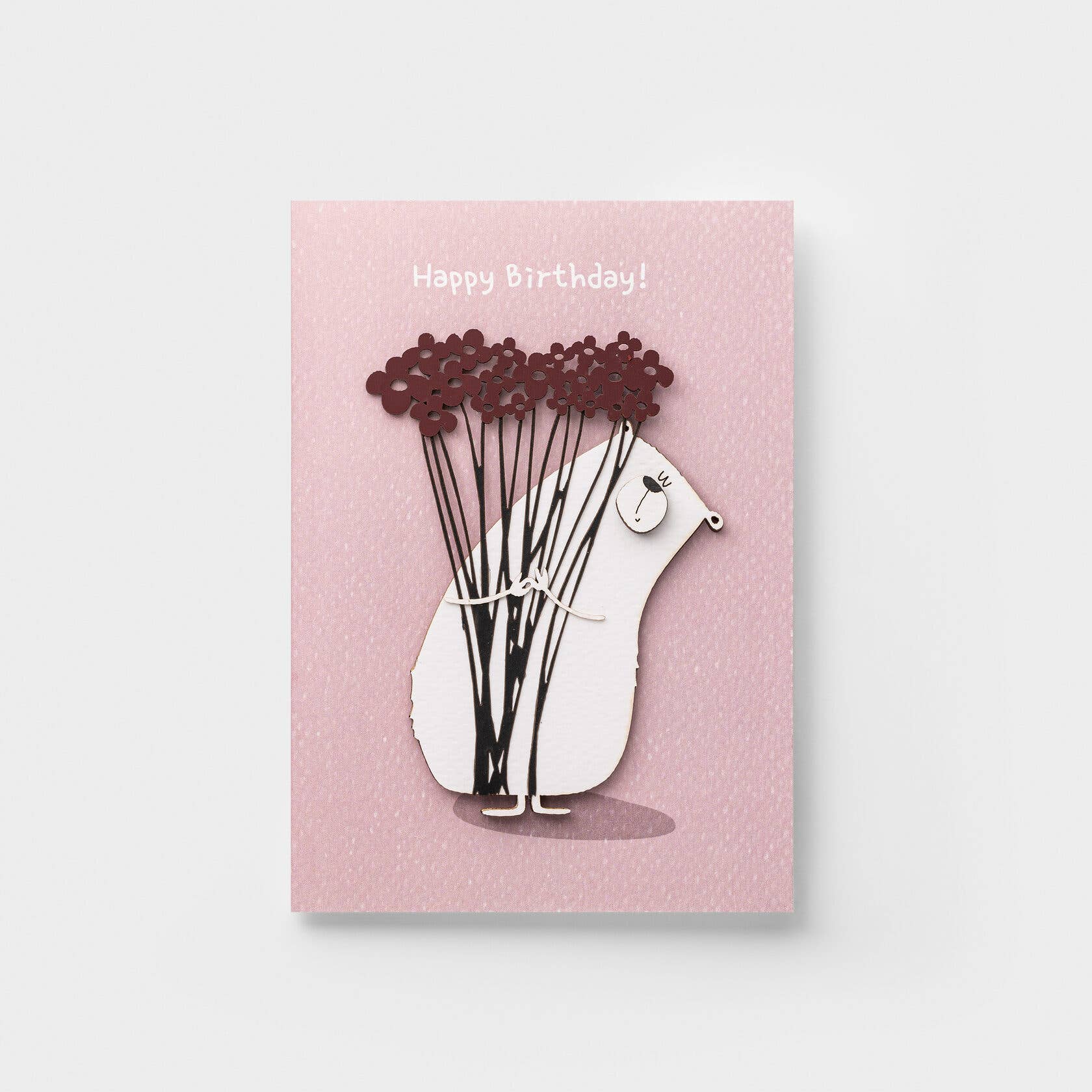 PESKOVOI - Wholesale Birthday Card - Wooden Bear Birthday Card with Flower Bouquet – 3D Handmade3