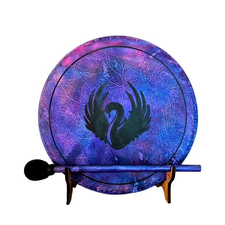 inRhythm – wholesale Musical instrument – Shamanic Swan Frame Drum with illuminated Display Stand