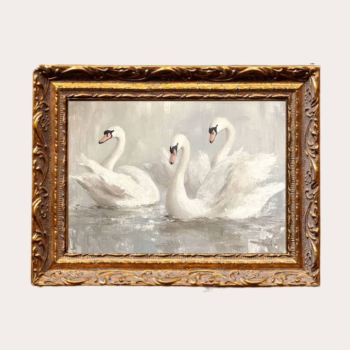 Vintage Mute Swan | French Brass Gold Mould Framed Art for wholesale by Luxe B Co Canada