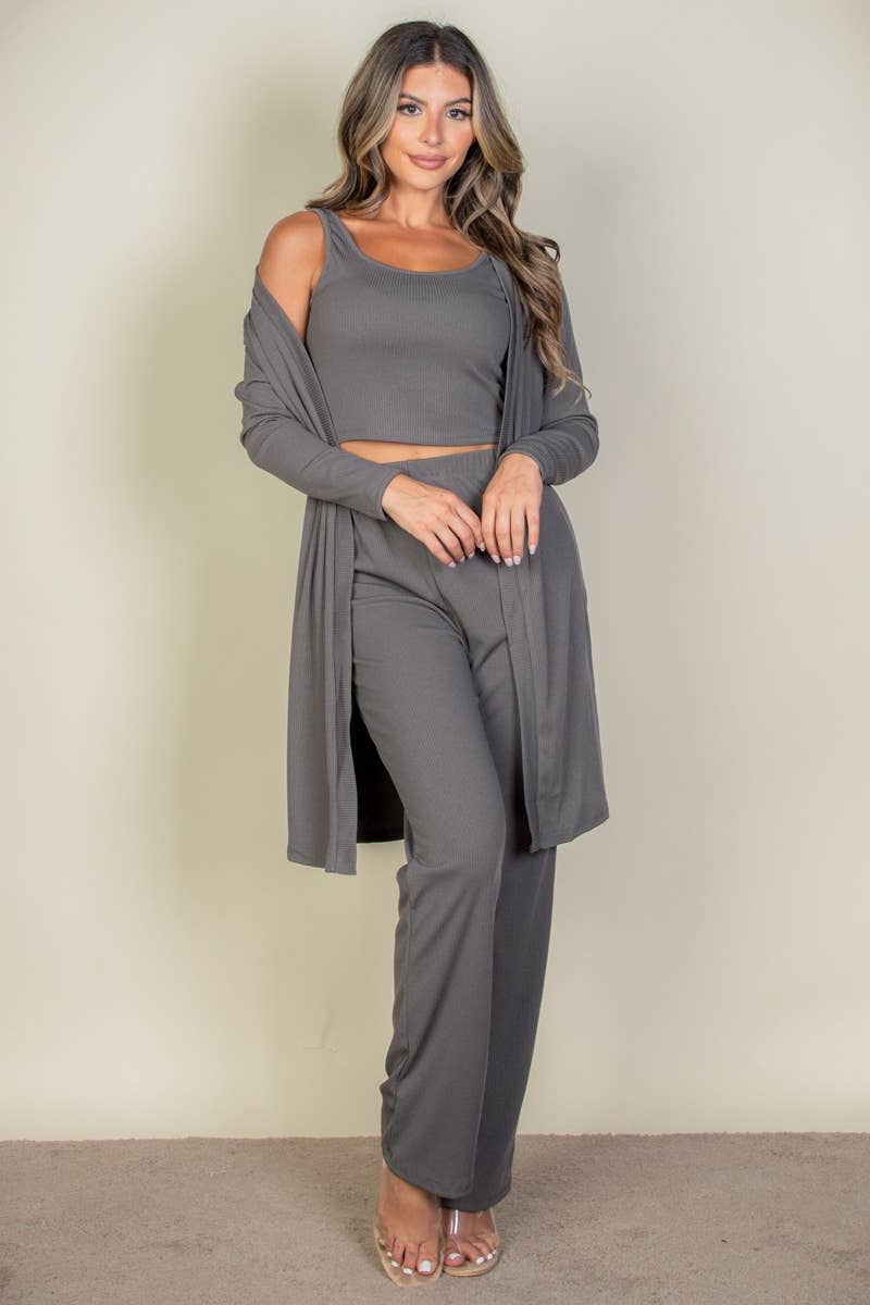 CAPELLA APPAREL - Wholesale Lounge Set - Women's - 3 Pieces Cami Top with Pants and Long Cardigan Set1