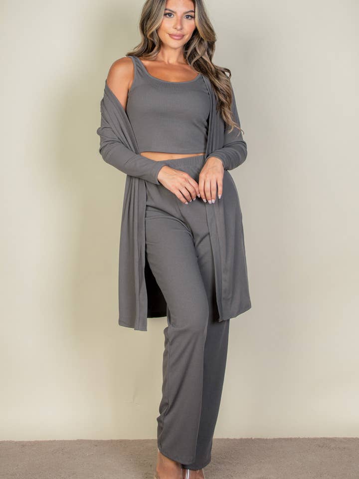 CAPELLA APPAREL - Wholesale Lounge Set - Women's - 3 Pieces Cami Top with Pants and Long Cardigan Set1