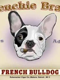 Franse bulldog, sigaaretiket, kunstdruk voor honden voor wholesale door Brian Rubenacker studios