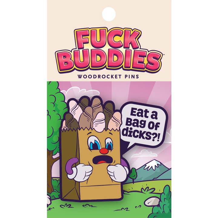 Brown Peach Blue Purple Fuck Buddies Bag of Dicks Enamel Pin, FBP-004 for wholesale on Faire2