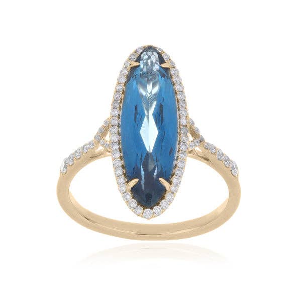 London Blue Topaz With Diamond EF-VS 7.30ctw Ring In 9KT White Gold for wholesale by Jaipur Jewelry