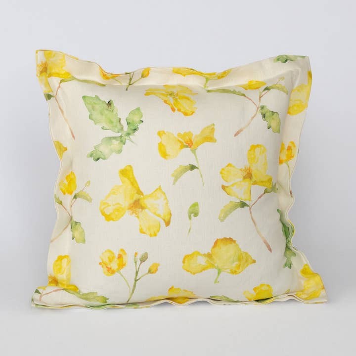 Amapola Pillow Cover - Yellow watercolor linen pillow for wholesale by Sarah Drake Design