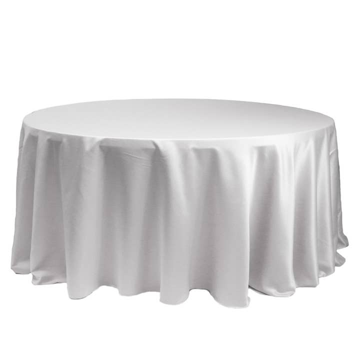 132 inch L'amour Round Tablecloth White for wholesale by YOUR CHAIR COVERS