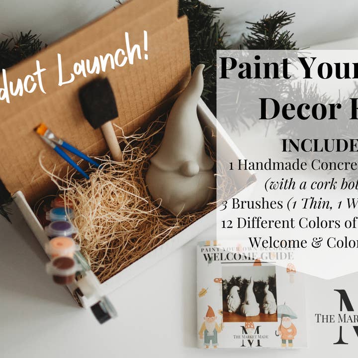 The Market Made - Wholesale DIY Craft Kit - Paint Your Own Gnome Kit | Paint Your Own Gnome Activity Set | Paint Your Own Handmade Concrete Decor Gift Set