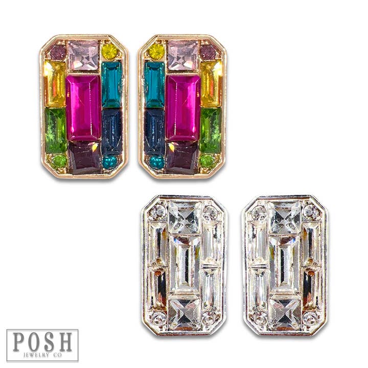 Pink Panache Brands - Wholesale Stud/Post Earrings - Rectangle rhinestones stud earring, last call3