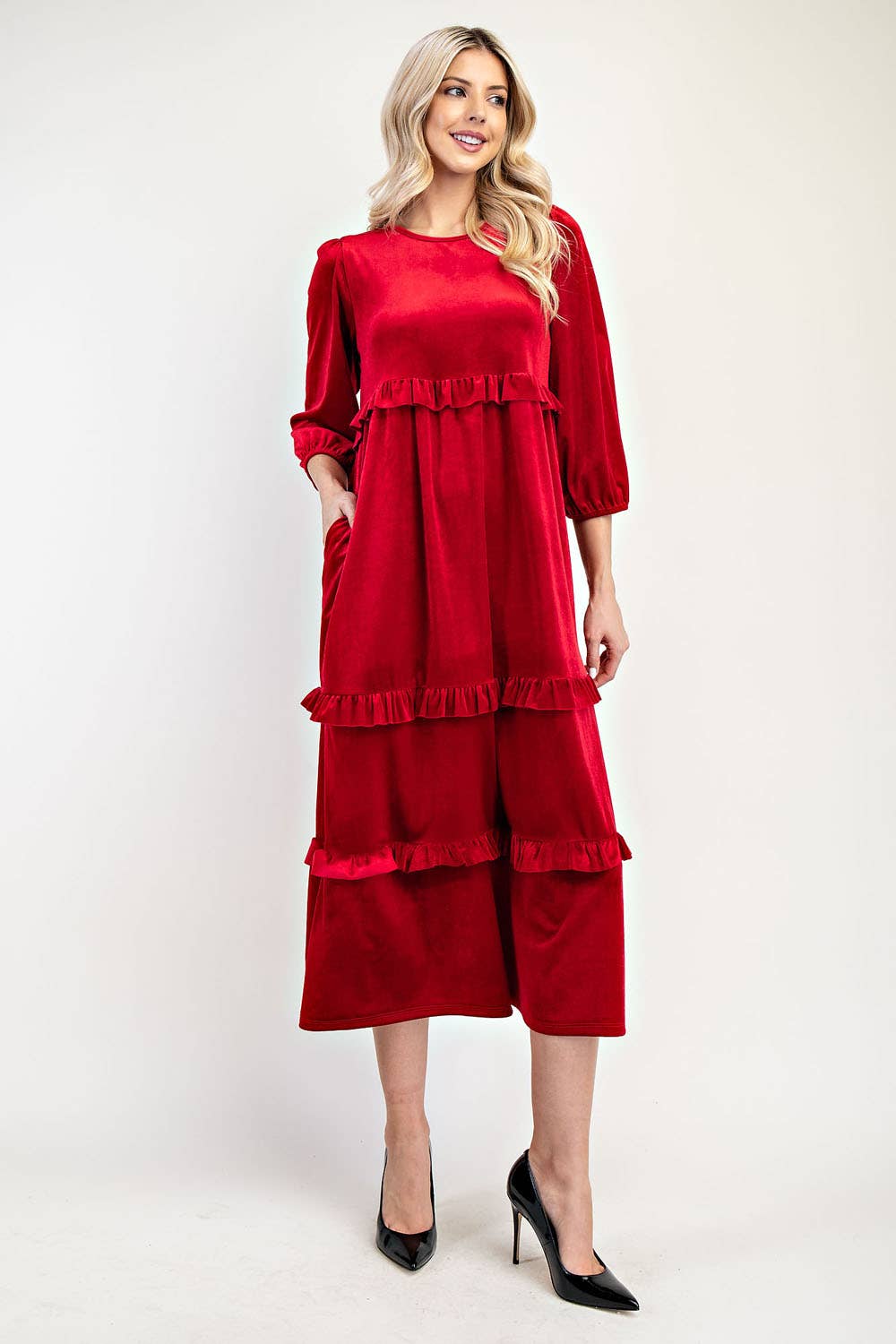 Celeste Clothing – wholesale Klänning - Dam – PLUS SIZE ELEGANT BLYGSAM KLÄNNING I SAMMET -MD33897-PL41