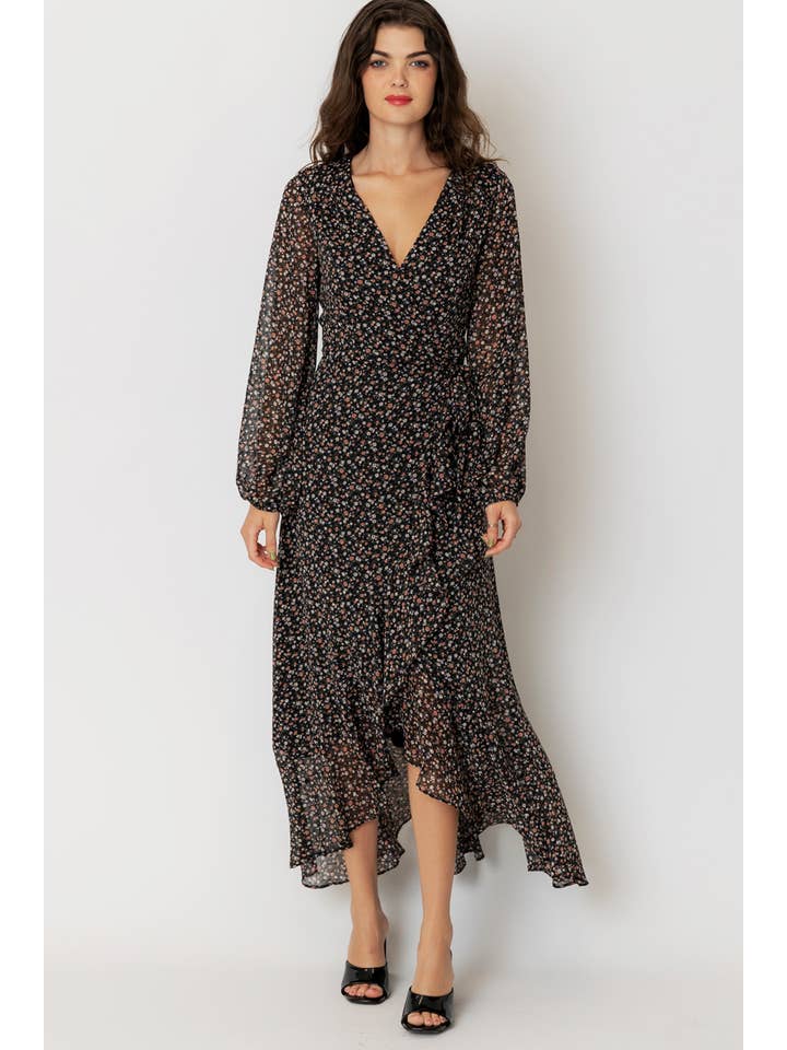 En Crème - Wholesale Dress - Women's - Floral Print Wrap Maxi Dress