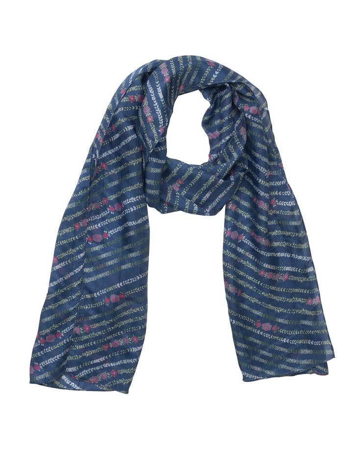 Trykt Silk Tørklæde - Trellis Blå for engroshandel hos Quintessential