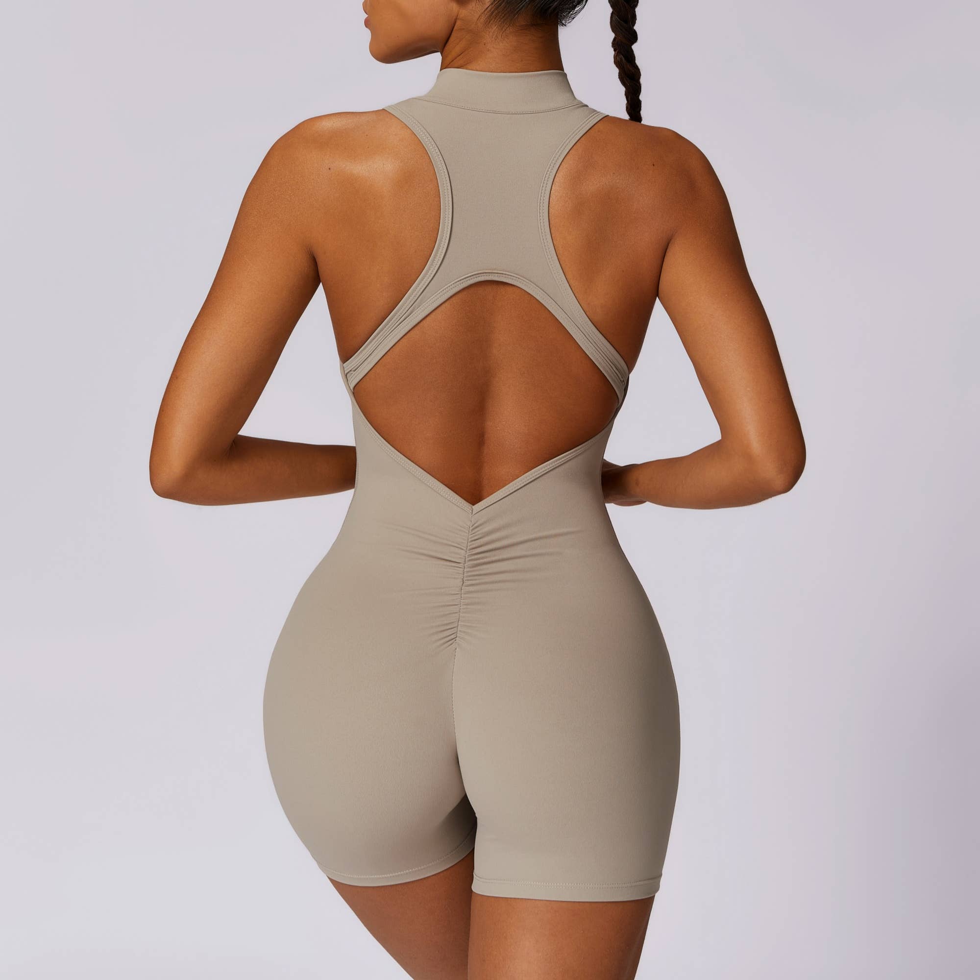 Active by Anna-Kaci - Wholesale Romper - Women's - Sleeveless Zip Front Active Romper with High Neck and Fitted8