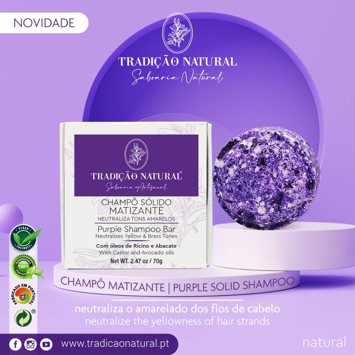 Tradição Natural – Großhandel Shampoo-Puck/festes Shampoo – Lila festes Shampoo – handgemacht – 70 g1