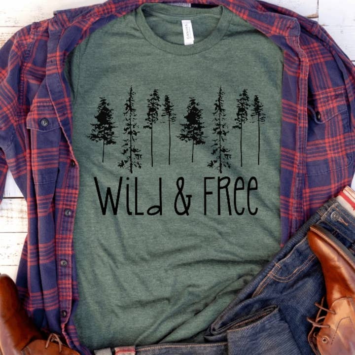 Wild And Free Pine Trees Graphic Tee for wholesale by Ashton Grove Ltd Co