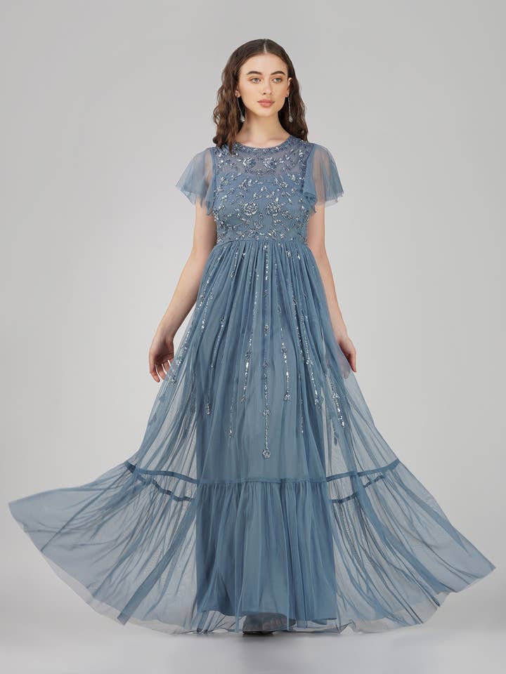Marly Blue Embellished Maxi Dress for wholesale on Faire