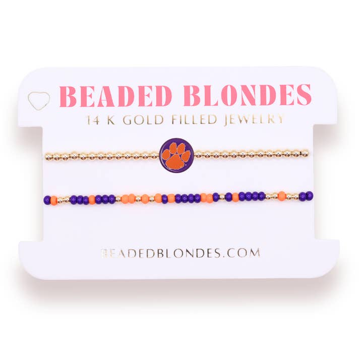 Clemson/Tigers Logo + Sprinkle Bracelet Stack for wholesale by Beaded Blondes