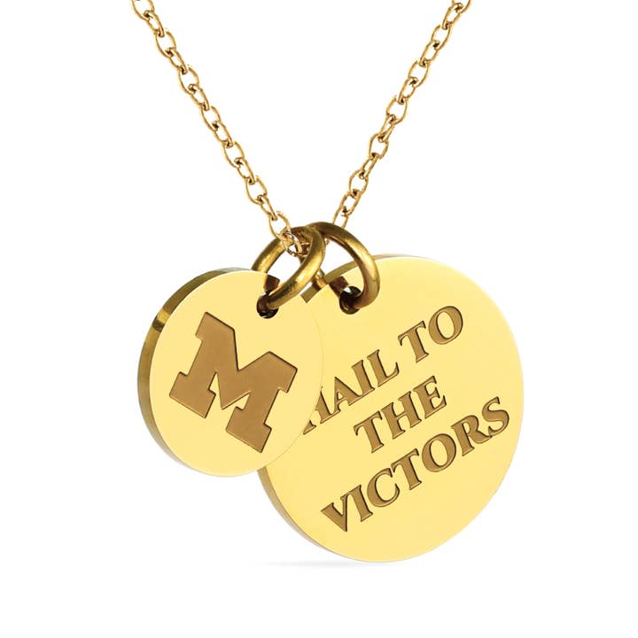 University of Michigan Double Coin Necklace - 18K Gold Dipped for wholesale by Stone Armory