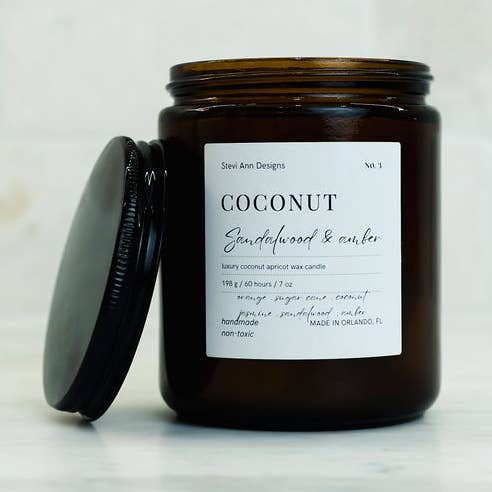 Bougie Noix de Coco, Bois de Santal & Ambre, 200 g pour la vente par Stevi Ann Designs
