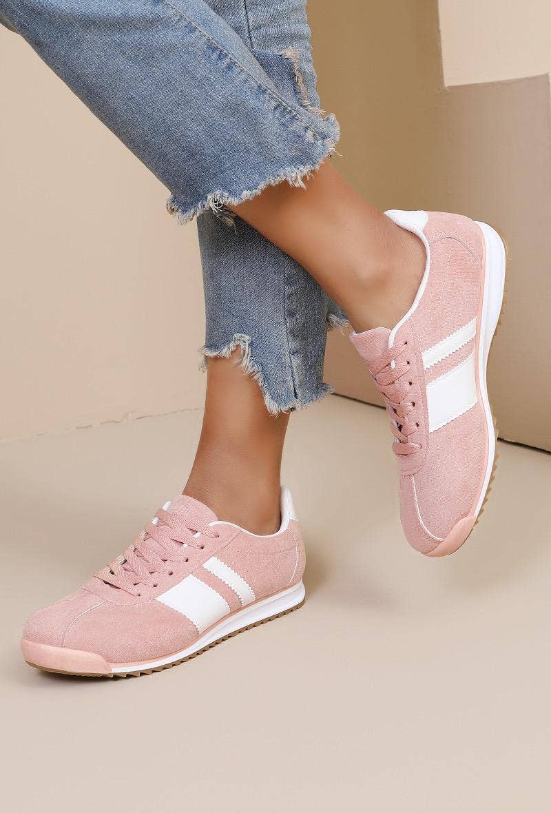 No Doubt Shoes - Wholesale Lifestyle Sneakers - Women's - ROUND TOE SIDE LINE STRIPPED DETAILED GUM SOLE SNEAKERS 5